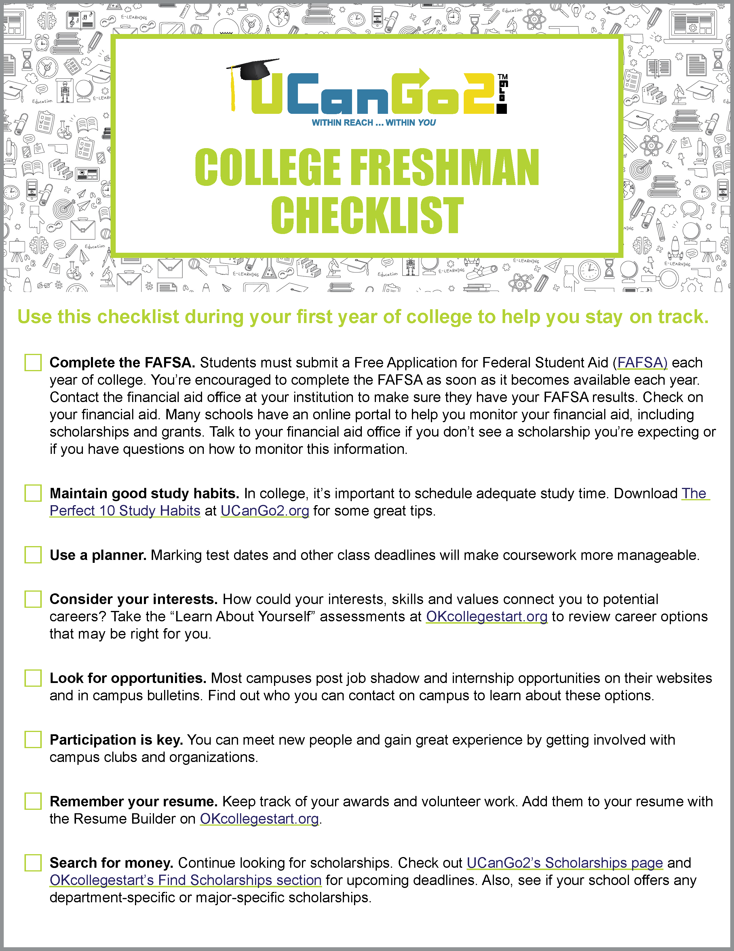 PDF of College Freshmen Checklist